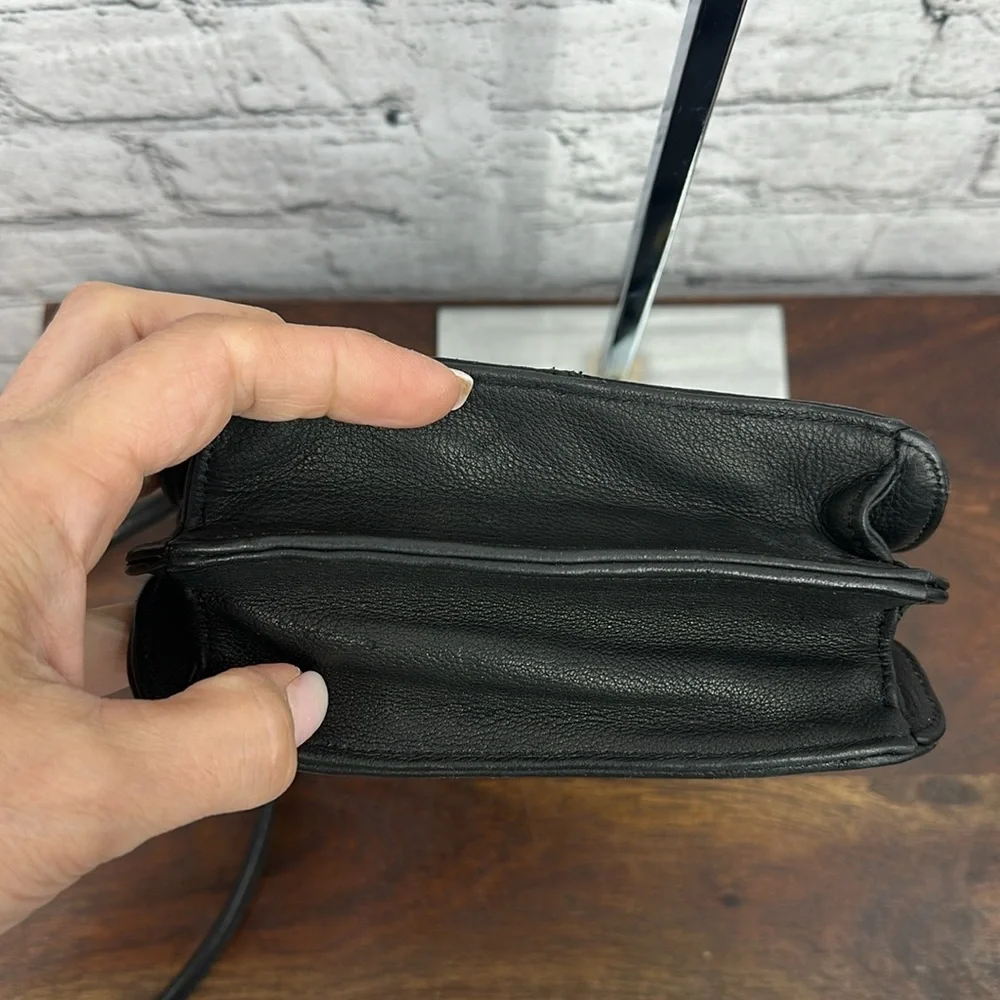 FOSSIL Vintage Leather Crossbody Organized Double Sided Flap Messenger Bag BLACK